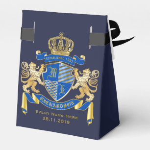 Create Your Own Coat of Arms Blue Gold Lion Emblem Favour Box