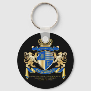 Create Your Own Coat of Arms Blue Gold Lion Emblem Key Ring