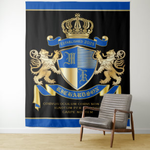 Create Your Own Coat of Arms Blue Gold Lion Emblem Tapestry