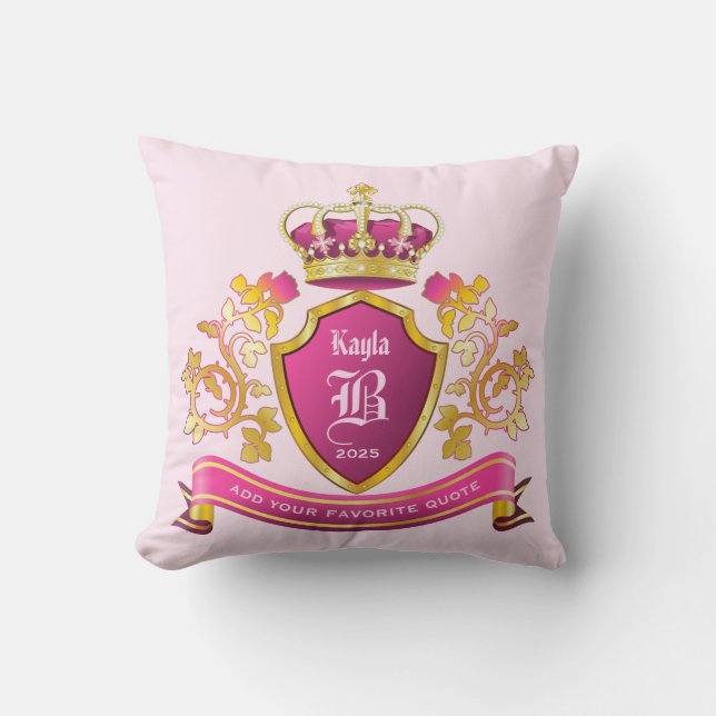 Create Your Own Coat of Arms Pink Gold Crown Pearl Cushion (Front)