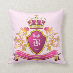 Create Your Own Coat of Arms Pink Gold Crown Pearl Cushion