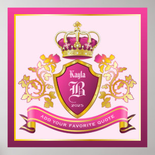 Create Your Own Coat of Arms Pink Gold Crown Pearl Poster
