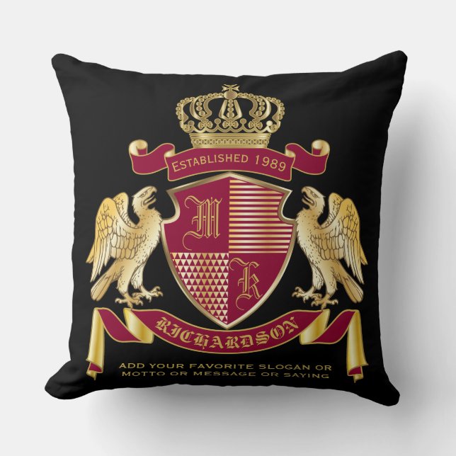 Create Your Own Coat of Arms Red Gold Eagle Emblem Cushion (Front)