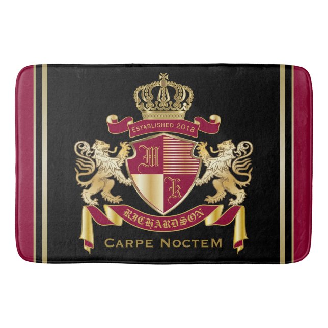 Create Your Own Coat of Arms Red Gold Lion Emblem Bath Mat (Front)