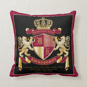 Create Your Own Coat of Arms Red Gold Lion Emblem Cushion