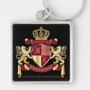 Create Your Own Coat of Arms Red Gold Lion Emblem Key Ring