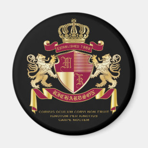 Create Your Own Coat of Arms Red Gold Lion Emblem Magnet