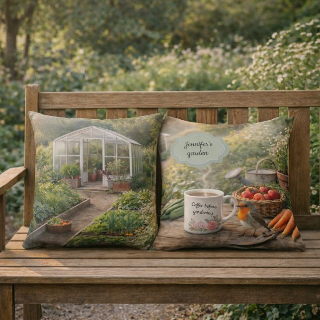 Create your own coffee before gardenening photo cushion (Create your own coffee before gardenening photo outdoor pillow. You can add your own photo.)