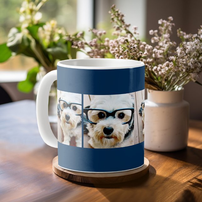 Create Your Own Collage Navy 4 Pictures Coffee Mug (Custom photo mug)