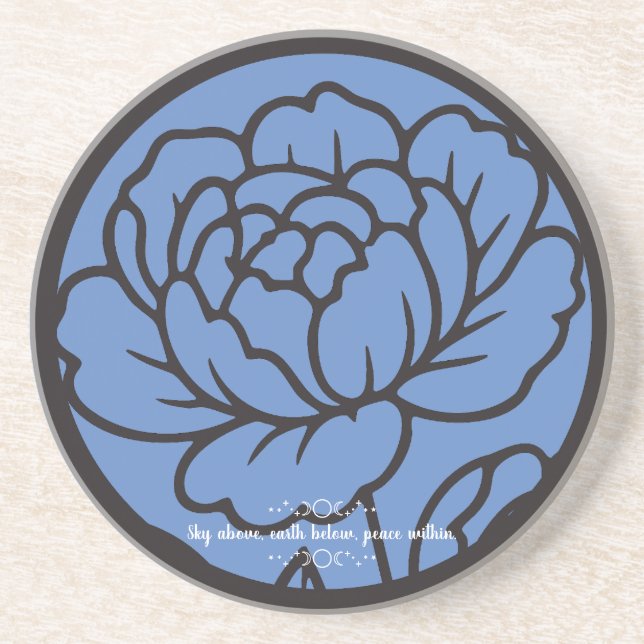 Create Your Own Colour Choice Black Peony Outline Coaster (Front)