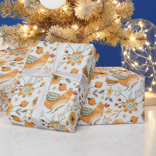 Create Your Own Colour Choice Golden Folk Art Bird Wrapping Paper