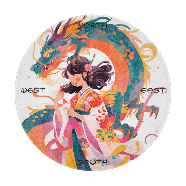 Create Your Own Colourful Chinese Dragon Maiden Cutting Board (Front)