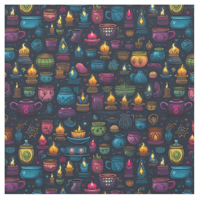Create Your Own Colourful Herbs & Candles Black Fabric (Close Up)