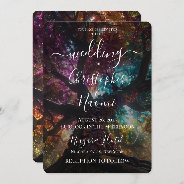 Create Your Own Colourful Rainbow Tree Wedding Invitation (Front/Back)