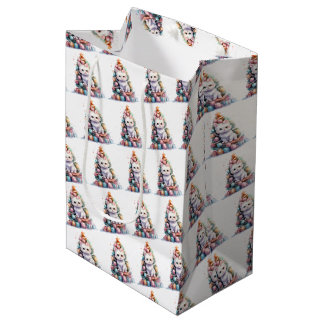 Create Your Own Colourful Xmas Tree & Cute Cat Medium Gift Bag