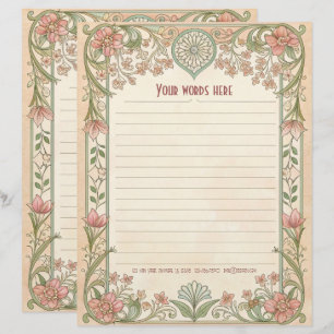 Create Your Own Coral Floral Art Deco Note Paper Custom Letterhead