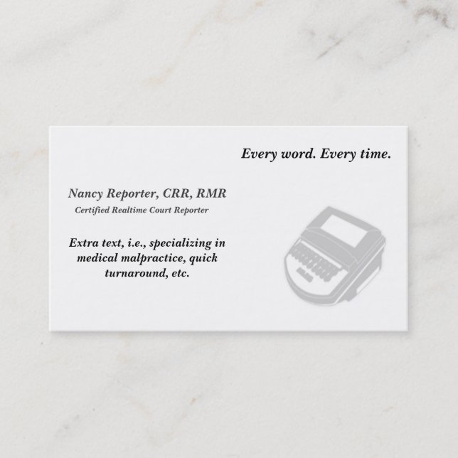 Create Your Own Court Reporter Business Cards (Front)