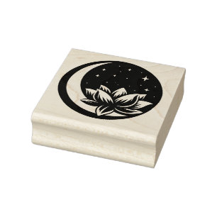 Create Your Own Crescent Moon Lotus Flower Rubber Stamp