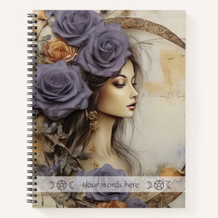 Create Your Own Crescent Moon Maiden Floral Roses Notebook