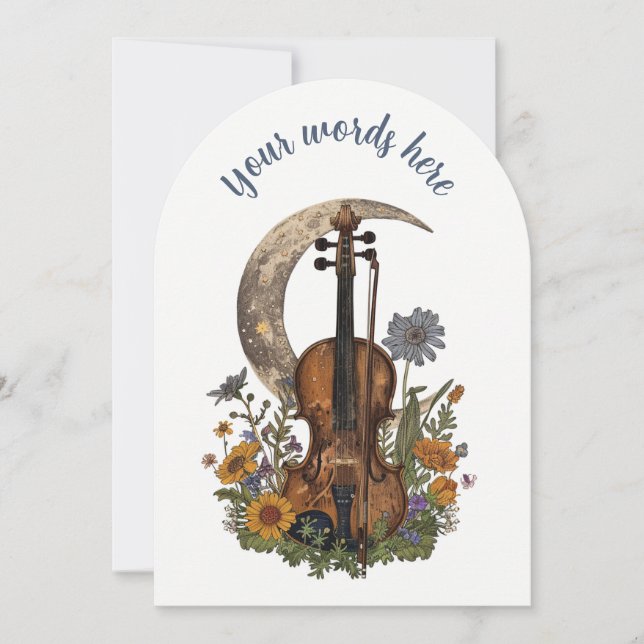 Create Your Own Crescent Moon Serenade on Violin Save The Date (Front)
