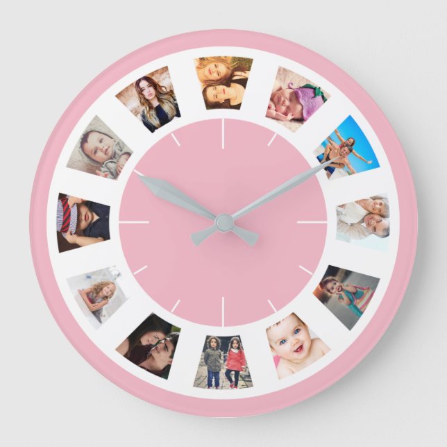 Create Your Own Custom 12 Photo Collage Baby Girl Large Clock (Front)