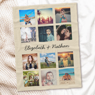 Create Your Own Custom 12 Photo Collage Family Fleece Blanket