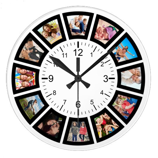 Create Your Own Custom 12 Photo Collage Instagram Large Clock Zazzle
