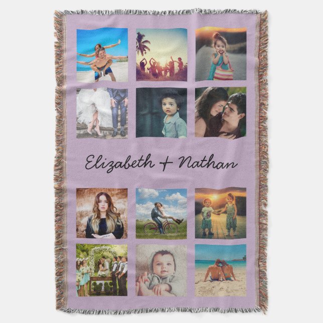 Create Your Own Custom 12 Photo Collage Keepsake Throw Blanket (Front Vertical)