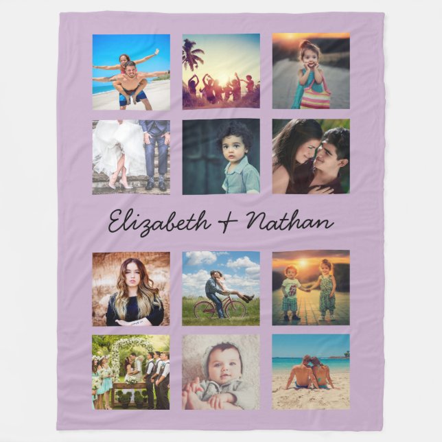 Create Your Own Custom 12 Photo Collage Lavender Fleece Blanket (Front)