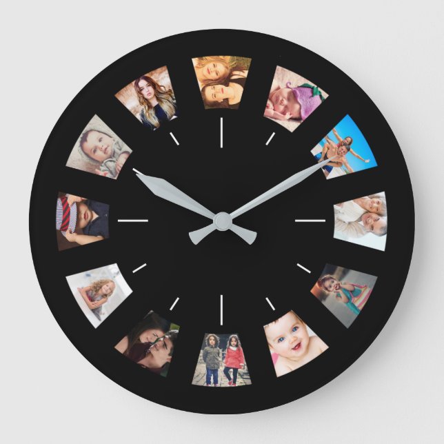 Create Your Own Custom 12 Photo Collage Memories Large Clock (Front)