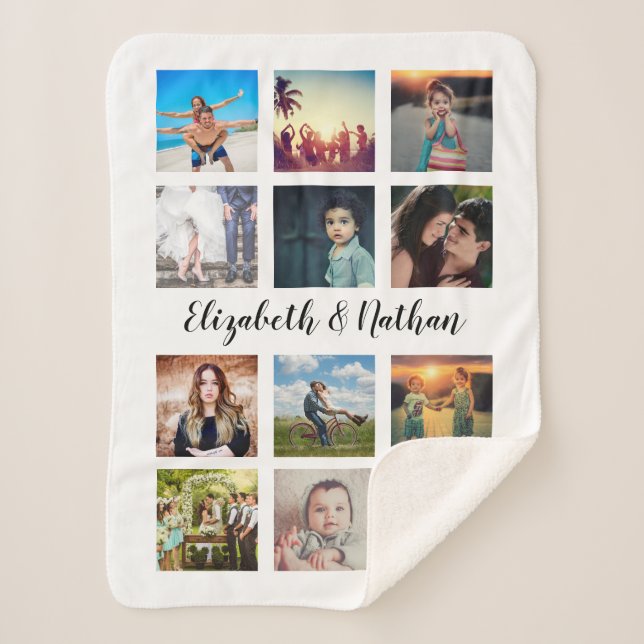 Create Your Own Custom 12 Photo Collage Memories Sherpa Blanket (Front)