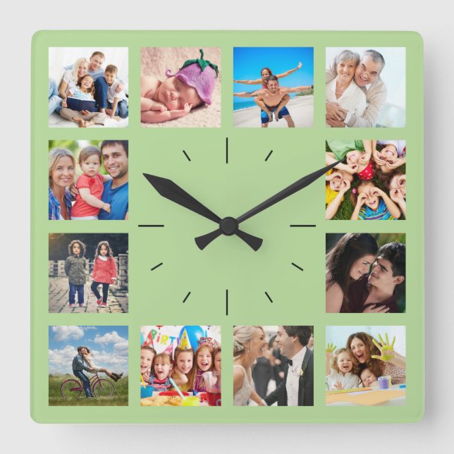 Create Your Own Custom 12 Photo Collage Memories Square Wall Clock (Front)