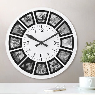 Create Your Own Custom 12 Photo Collage Modern Round Clock