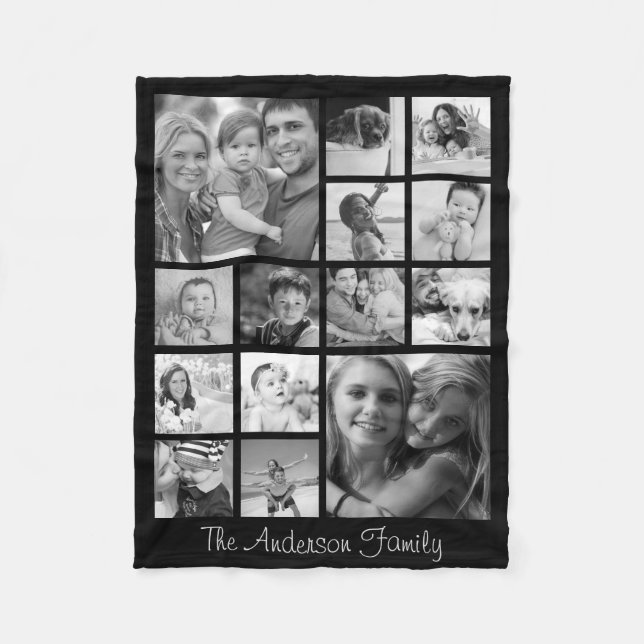 Create Your Own Custom 14 Photo Collage Family Fleece Blanket (Front)