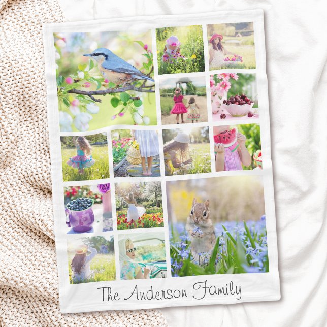 Create Your Own Custom 14 Photo Collage Family Fleece Blanket (Creator Uploaded)