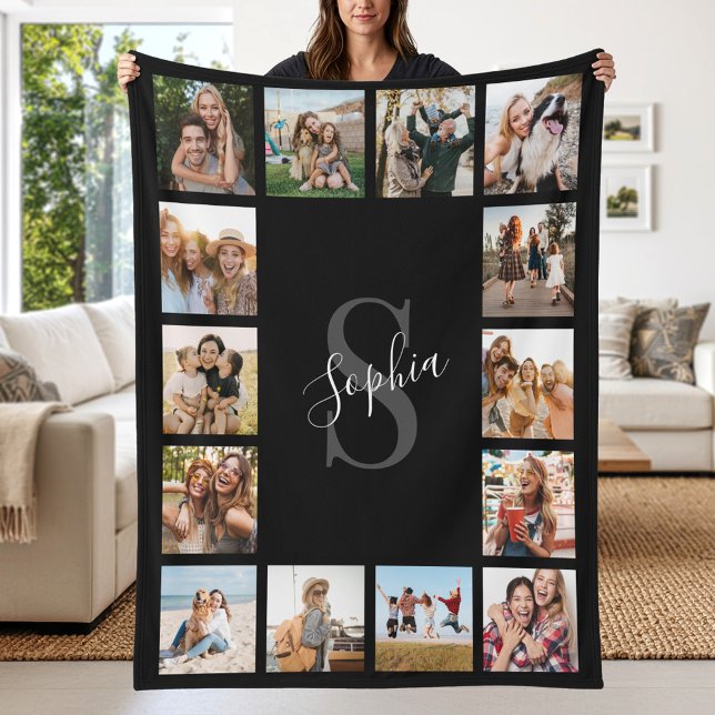 Create Your Own Custom 14 Photo Collage Monogram Fleece Blanket (Creator Uploaded)