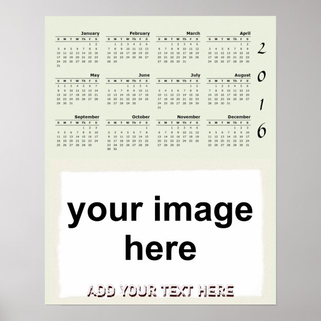 Create Your Own Custom 2016 Photo Wall Calendar Poster (Front)
