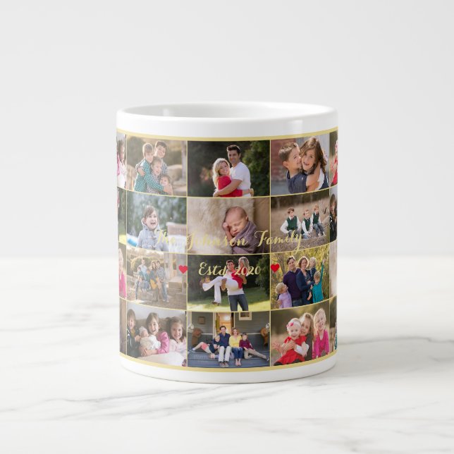 Create Your Own Custom 28 Family Photo Collage Large Coffee Mug (Front)