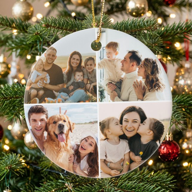 Create Your Own Custom 4 Photo Collage Ceramic Ornament (Creator Uploaded)