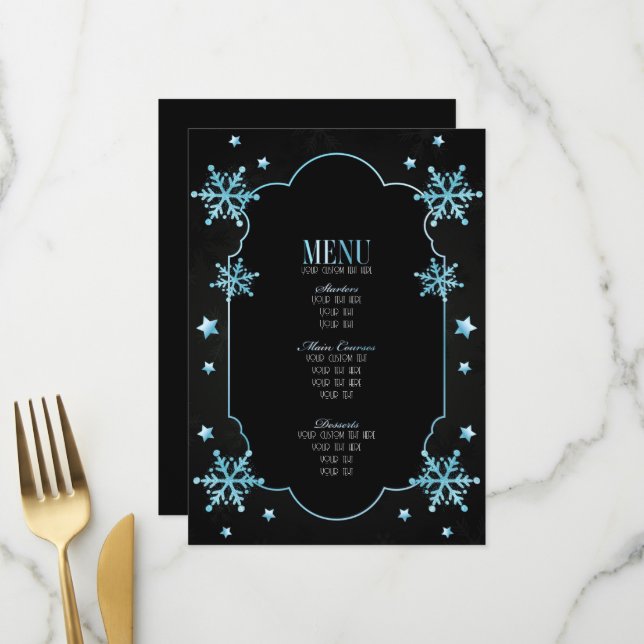 Create Your Own Custom Art Deco Snowflakes Menu (Front/Back In Situ)