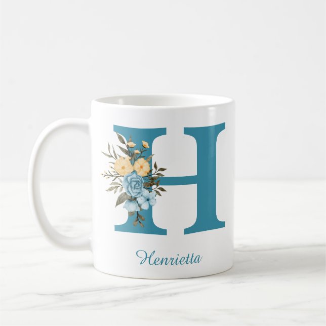 Create Your Own Custom Blue Minimalist Floral Mug (Left)