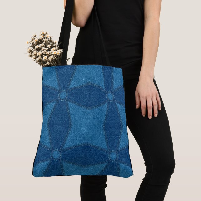 Create Your Own Custom Blue Pattern Retro Tote Bag (Close Up)