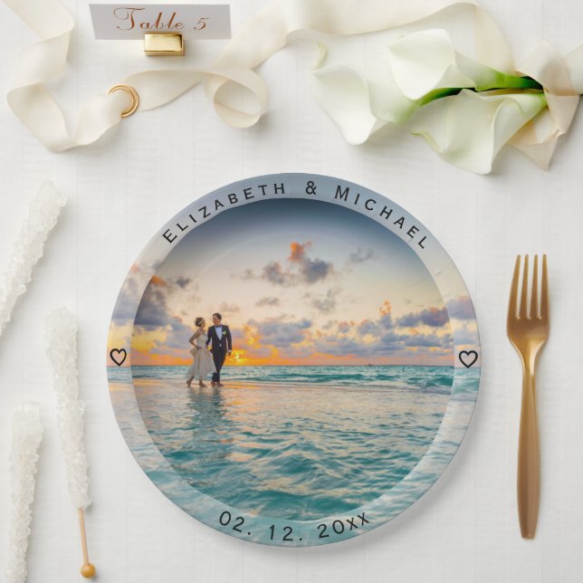 Create Your Own Custom Bride & Groom Wedding Photo Paper Plate (Wedding)