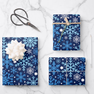 Create Your Own Custom Bright Blue Snowflakes Wrapping Paper Sheet