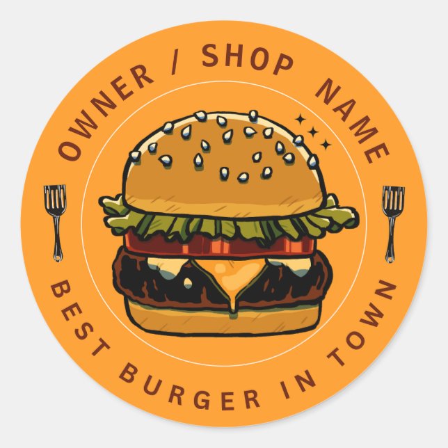 Create your own Custom Burger Business Shop Classic Round Sticker (Front)