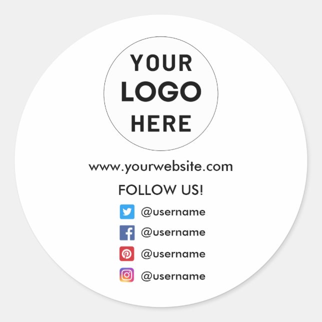 Create Your Own Custom Business  Social Media  Classic Round Sticker (Front)