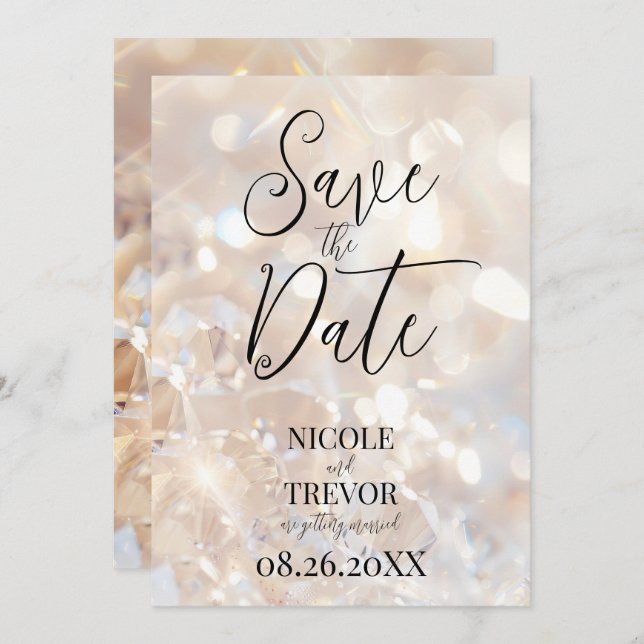 Create Your Own Custom Champagne Crystals Save The Date (Front/Back)