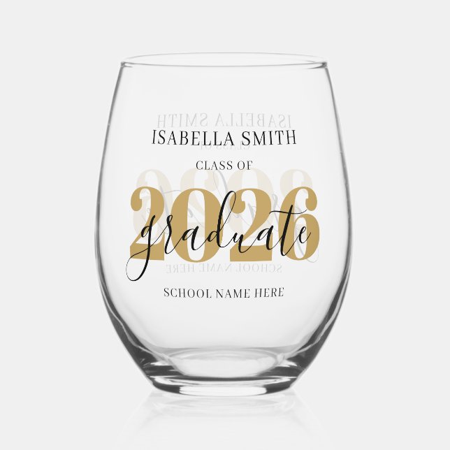 Create Your Own Custom Class of 2026 Graduation Stemless Wine Glass (Front)
