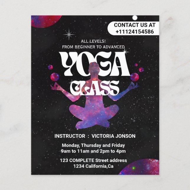 Create your own Custom Customisable yoga classes Flyer (Front)