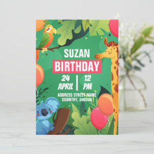 Create Your Own Custom Cute Animal Kids Birthday Invitation
